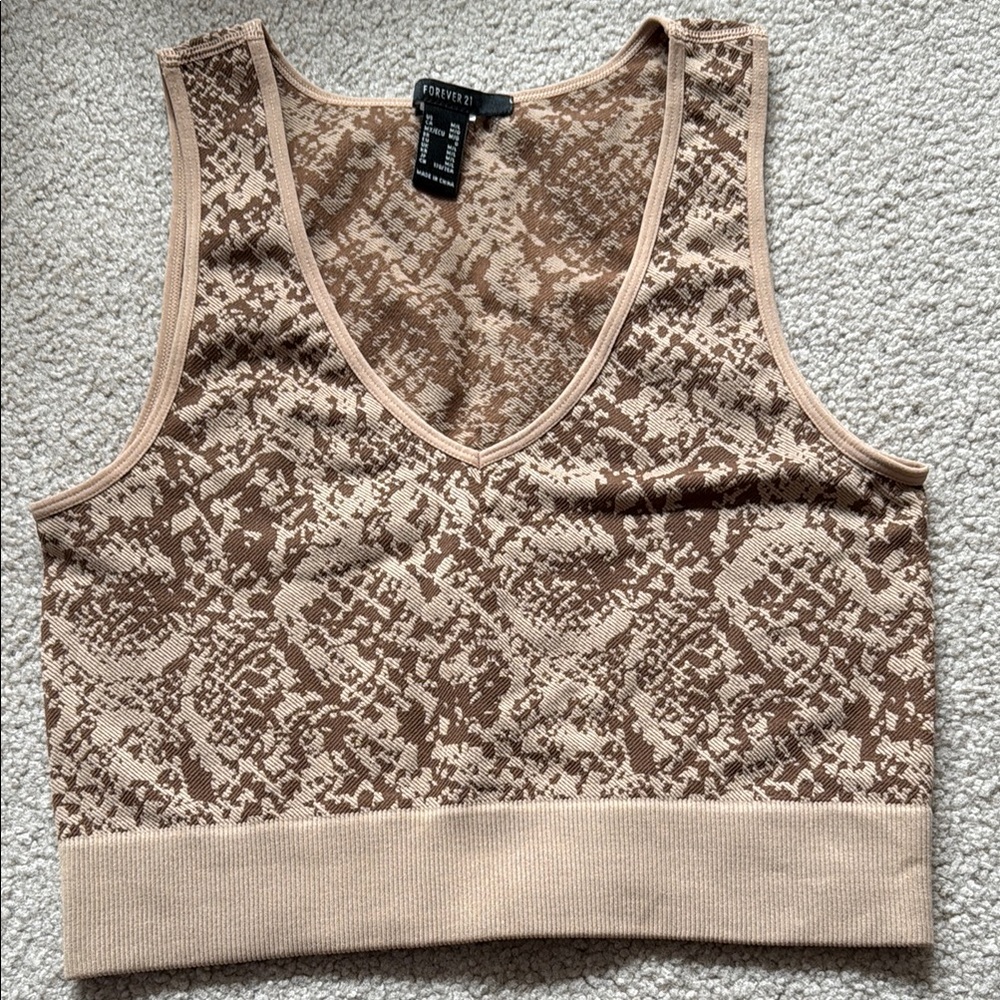 Forever 21 Tan Crop Tank Top with Snakeskin Print